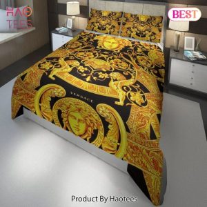 Versace England luxury brand Barocco Logo Golden 3D Bedding Sets Duvet Cover Bedroom Sets Bedset Bedlinen