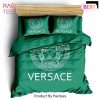 Versace Green Fashion Logo Luxury Brand Premium Bedding Set Home Decor