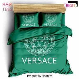 Versace Green Fashion Logo Luxury Brand Premium Bedding Set Home Decor