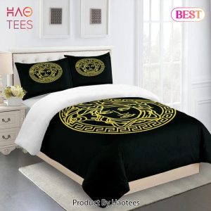 Versace Medusa Gold Luxury Brand Bedding Set Bedspread Duvet Cover Set Home Decor