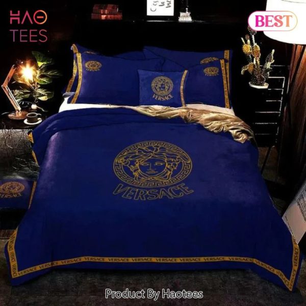 Versace Navy Blue Luxury Brand Bedding Set Bedspread Duvet Cover Set Home Decor