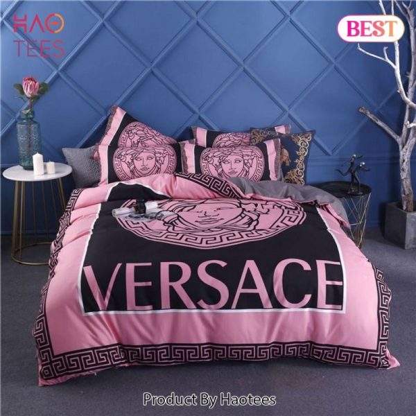 Versace Pinky Fashion Logo Luxury Brand Bedding Set Home Decor