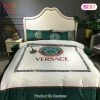 Versace White Green Fashion Logo Luxury Brand Bedding Set Home Decor