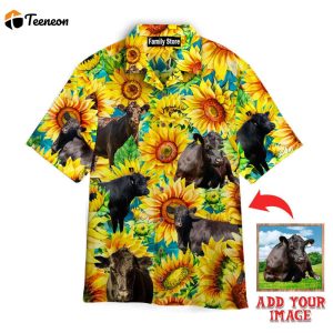 Black Angus Cattle Lovers Sunflower Watercolor Hawaiian Shirt