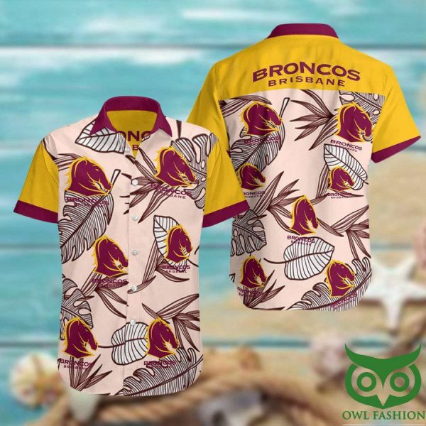 Brisbane Broncos Beige And Yellow And Berry Color Hawaiian Shirt