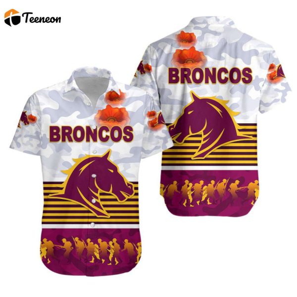 Brisbane Broncos Hawaiian Shirt Anzac Day Simple Style White