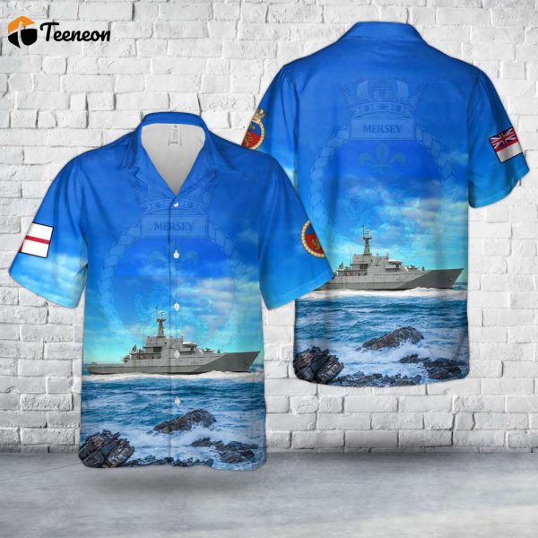 British Royal Navy HMS Mersey (P283) River-class offshore patrol vessel Fisheries Protection Squadron Hawaiian Shirt Gift for Dad Father Days