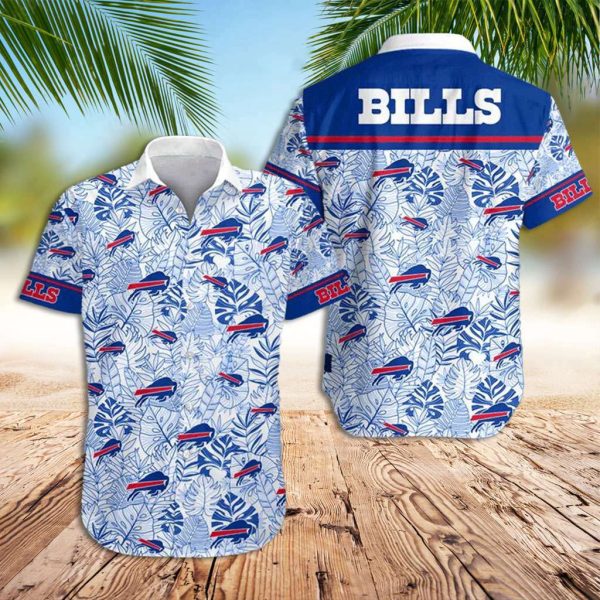 Buffalo Bills Hawaiian Shirt Bills Palm Leaves Blue White Hawaiian Shirt