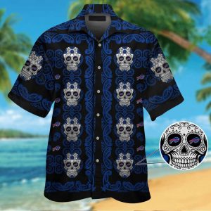 Buffalo Billsskull Short Sleeve Button Up Tropical Aloha Hawaiian Shirt Set for Men Women Gift for Fans