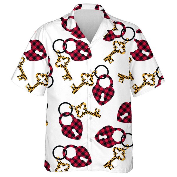 Buffalo Plaid Heart Shaped Padlock And Leopard Key Hawaiian Shirt