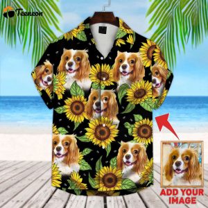 Custom Photo Dog Sunflower & Leaves Pattern Hawaiian Shirt