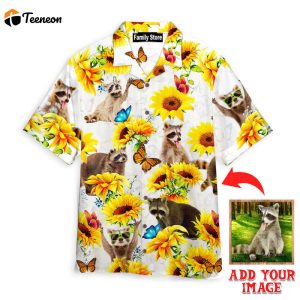 Custom Photo Raccoon Lovers SunFlower Custom Hawaiian Shirt