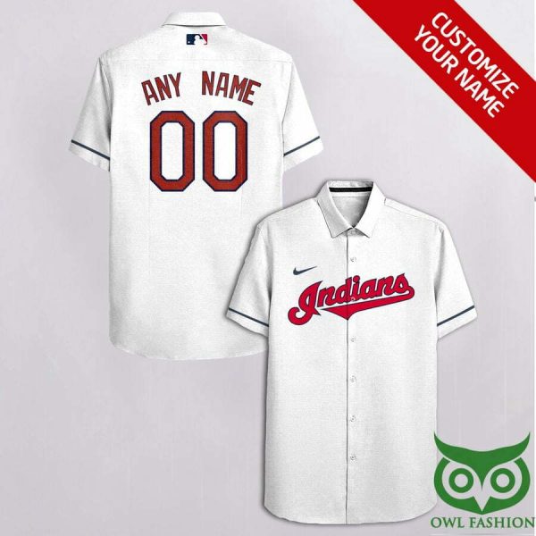 Customized Cleveland Indians White With Black Red Name Hawaiian Shirt