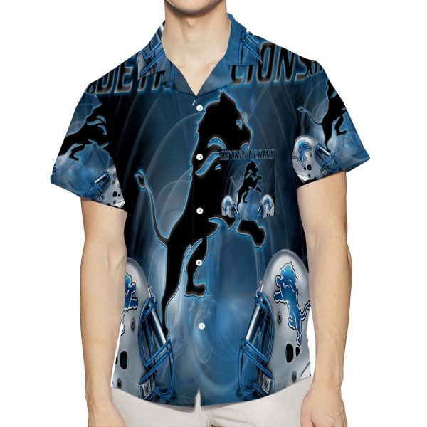 Detroit Lions Emblem Helmet 3D All Over Print Summer Beach Hawaiian Shirt With Pocket