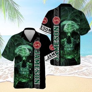 Jameson Irish Whiskey Smoky Green Skull Hawaiian Shirt