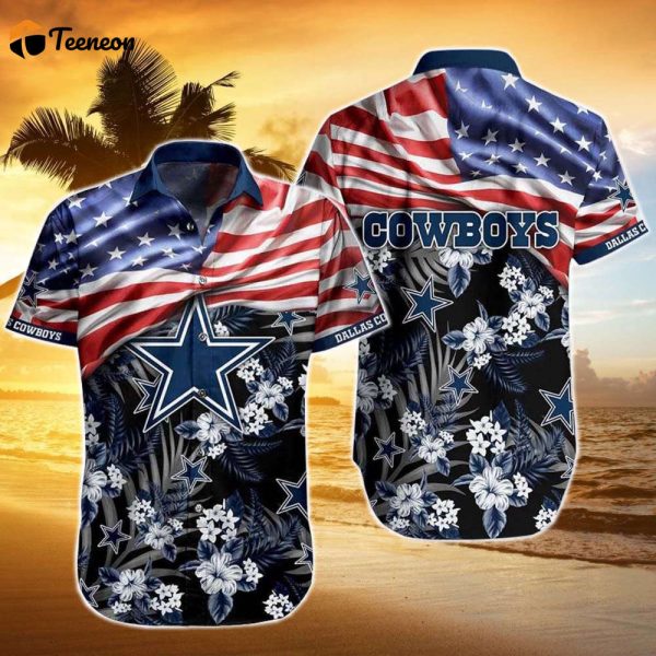 Limited Dallas Cowboys US Flag With Flower Pattern Hawaiian Shirt