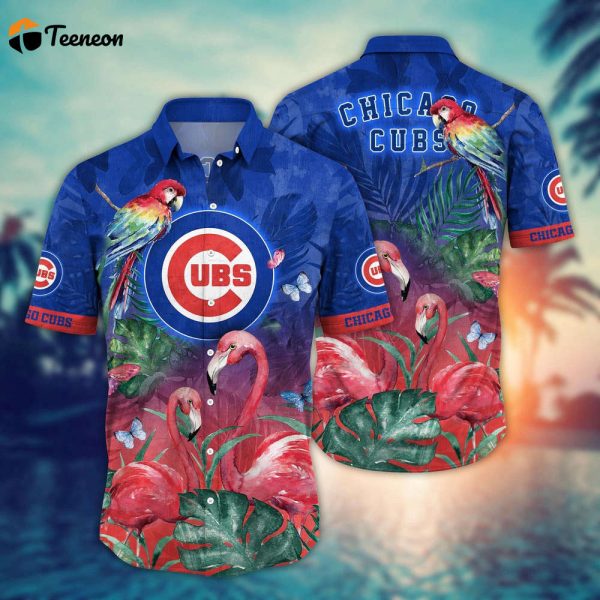 MLB Chicago Cubs Hawaiian Shirt Flower Pink Crane Pattern For Fans