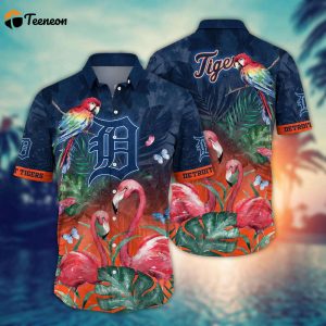 MLB Detroit Tigers Hawaiian Shirt Flower Pink Crane Pattern For Fans