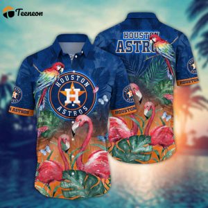 MLB Houston Astros Hawaiian Shirt Flower Pink Crane Pattern For Fans