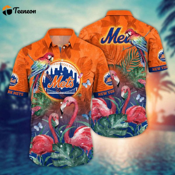 MLB New York Mets Hawaiian Shirt Flower Pink Crane Pattern For Fans