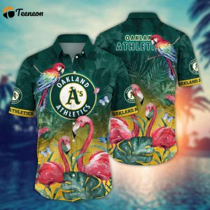 MLB Oakland Athletics Hawaiian Shirt Flower Pink Crane Pattern For Fans