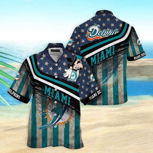 Miami Dolphins Hawaiian Shirt Dolphins Mickey Graphic American Flag Hawaiian Shirt