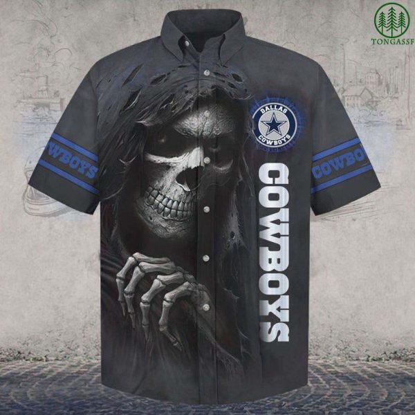 NFL Dallas Cowboys Skull Hawaiin Shirt Button Up Shirt