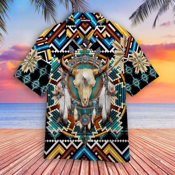 Native American Buffalo Blue Hawaiian Shirt For Men & Women | Gifts 2024