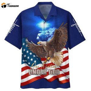 One Nation Under God Jesus Eagle American Flag Hawaiian Shirt