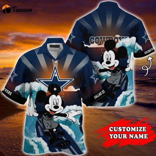 Personalized Dallas Cowboys Mickey Surfing Hawaiian Shirt