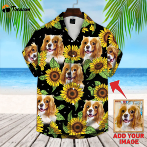 Personalized photo Dog Custom Sunflower & Leaves Pattern Short-Sleeve Hawaiian Shirt