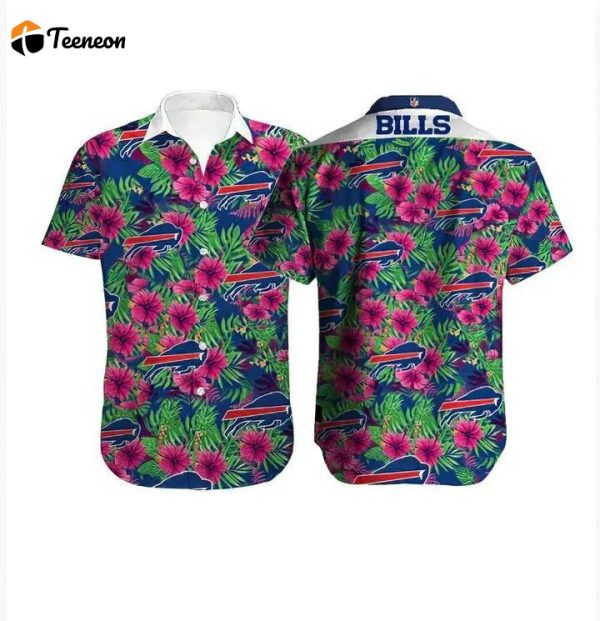 [Popular] Buffalo Bills Hawaiian Shirt Buffalo Bills Hibiscus Flowers Pink Blue