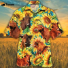 Red Angus Cattle Lovers Sunflower Watercolor Hawaiian Shirt