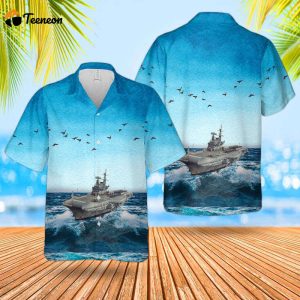 Royal Navy RN HMS Hermes (R12) Centaur-class Aircraft Carrier Hawaiian Shirt Gift for Dad Father Days