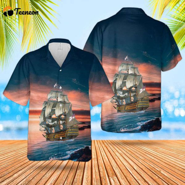 Royal Navy RN HMS Victory Hawaiian Shirt Gift for Dad Father Days