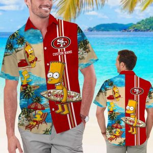 San Francisco 49ers Simpsons Name Personalized Short Sleeve Button Up Tropical Aloha Hawaiian Shirt Set for Men Women Kids