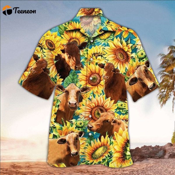 Sunflower And Cow Hawaiian Shirt