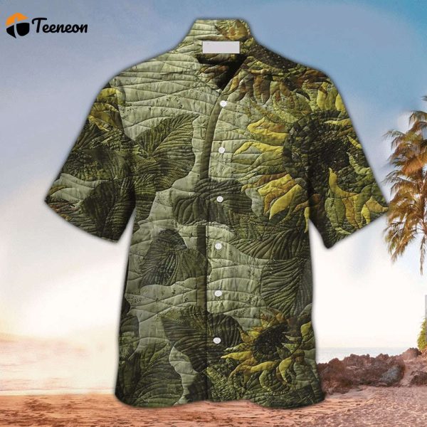 Sunflower Green Leaf Veins Design Hawaiian Shirt