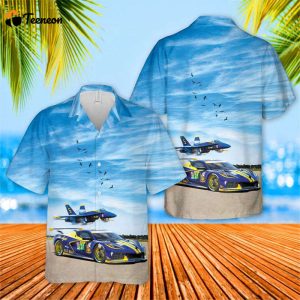 US Navy Blue Angels Chevrolet Corvette C8R GTE Hawaiian Shirt Gift for Dad Father Days