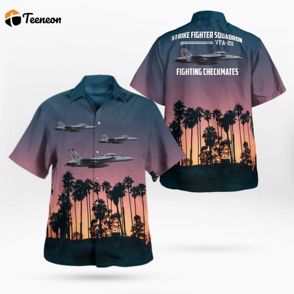 US Navy Strike Fighter Squadron 211 (VFA-211) Fighting Checkmates Boeing F/A-18E/F Super Hornet Hawaiian Shirt Gift for Dad Father Days