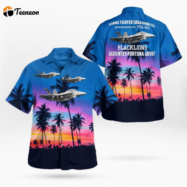 US Navy Strike Fighter Squadron 213 (VFA-213) Blacklions F/A-18F Super Hornet Hawaiian Shirt Gift for Dad Father Days