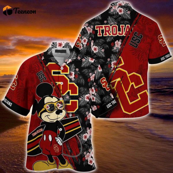 Usc Trojans Ncaa Summer Hawaiian Shirt Mickey And Floral Pattern