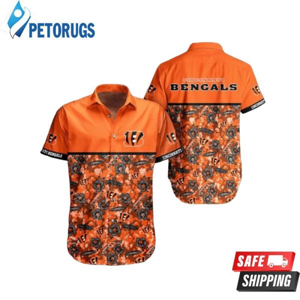 Cincinnati Bengals NFL Gray Flowers Orange Hawaiian Shirt