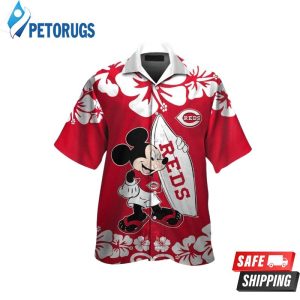 Cincinnati Reds Mickey Mouse Short Sleeve Button Up Tropical Hawaiian Shirt