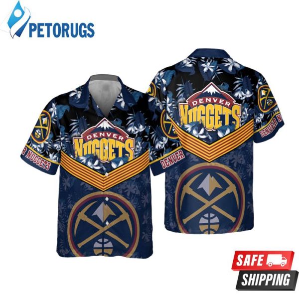 Denver Nuggets Dark Blue Hibiscus Flower Pattern Print Hawaiian Shirt