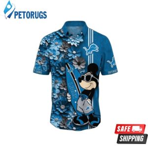 Detroit Lions Surfboard Parttern Mickey Mouse Flower Hawaiian Shirt