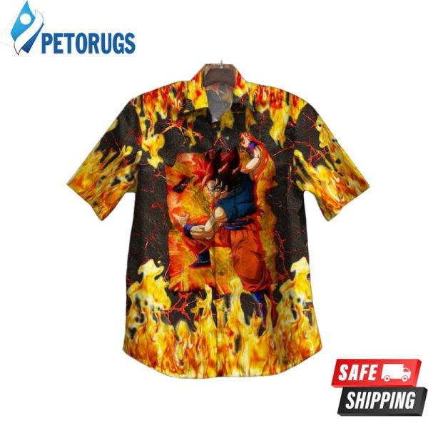 Dragon Ball Son Goku Fire Button Up Hawaiian Shirt