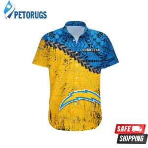 Los Angeles Chargers Grunge Polynesian Tattoo Hawaiian Shirt