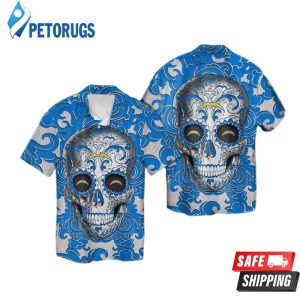 Los Angeles Chargers Sugarskull Short Sleeve Button Up Tropical Hawaiian Shirt