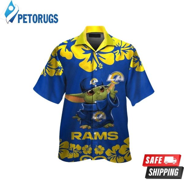 Los Angeles Rams Baby Yoda Short Sleeve Button Up Tropical Hawaiian Shirt